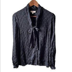 TORY Burch black sheer tie neck long sleeve button up blouse size 2